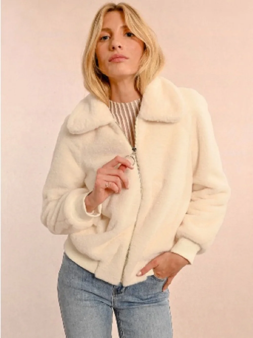 Thread & Supply Cream Faux-Fur Zip Jacket - Picture 2 of 9